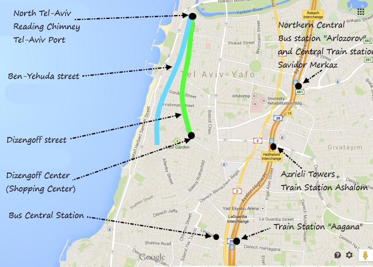 карта Тел Авив с обществен транспорт