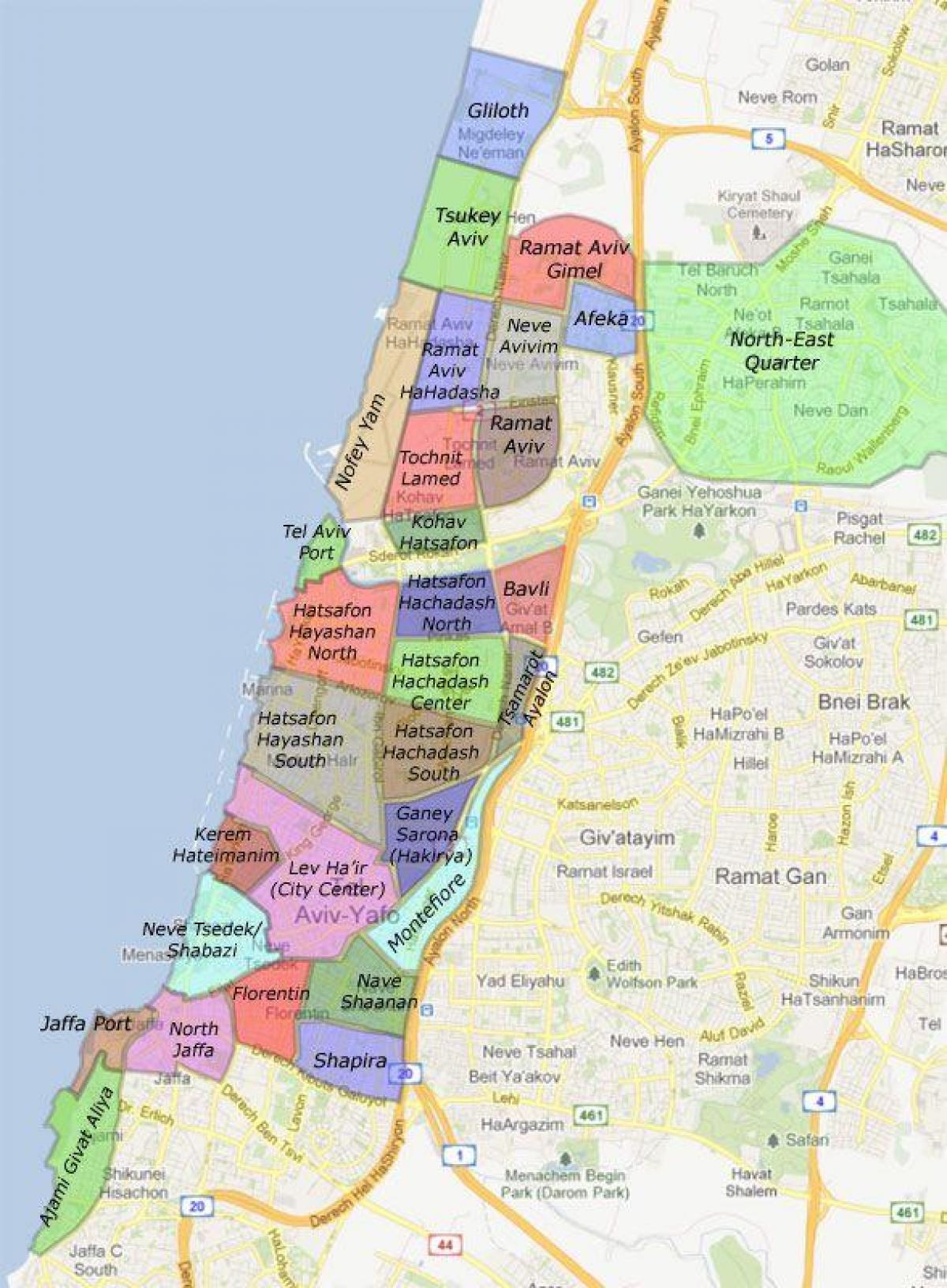 Тел Авив квартали на картата