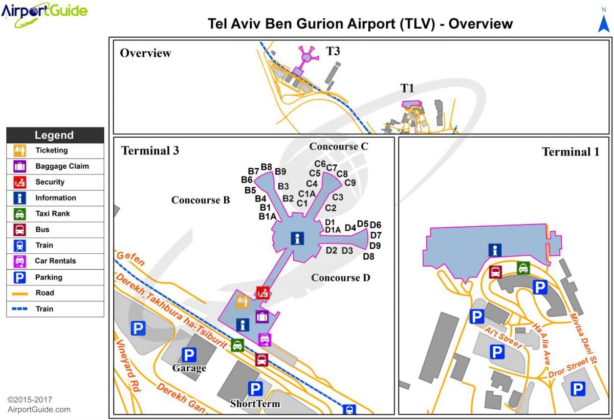 на терминала на летище Бен Гурион 1 карта